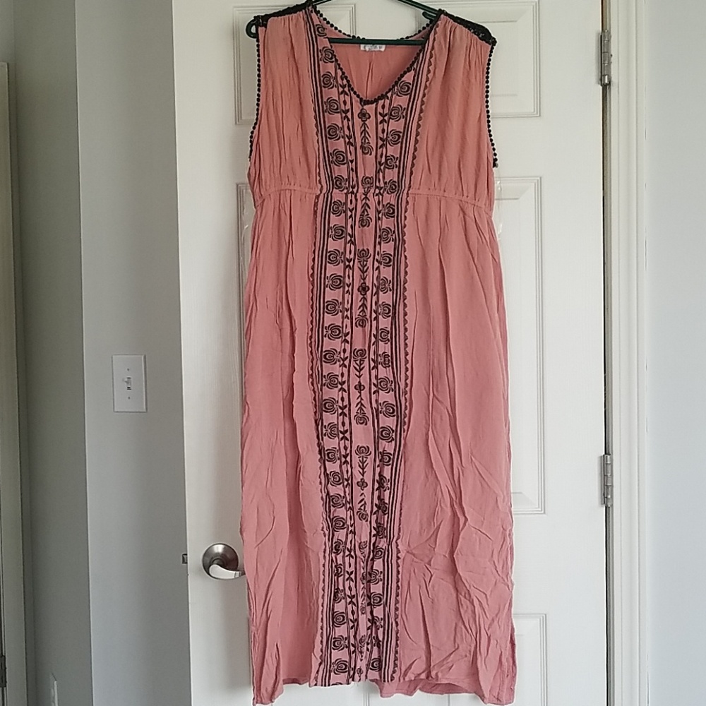 Dusty Rose PomPom Mid-Calf Dress